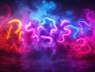 Fototapeta premium Abstract Color Mist with Brilliant Glowing Alphabets
