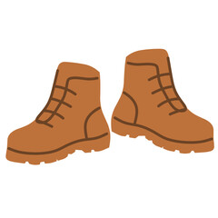 Brown hiking boots, hand-drawn in cozy tones. Great for adventure, trekking, mountaineering, and camping designs.