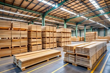 Large Warehouse Filled With Piled Lumber