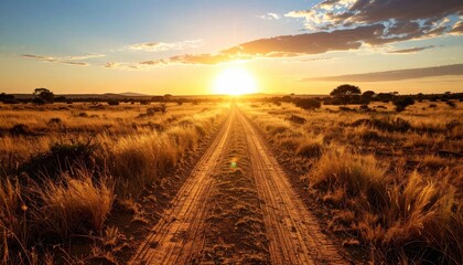 Dramatic sunset over a dirt road