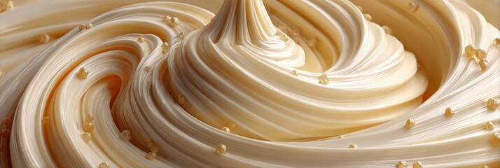 Swirls of creamy frosting with granulated sugar highlights in a baking preparation setting