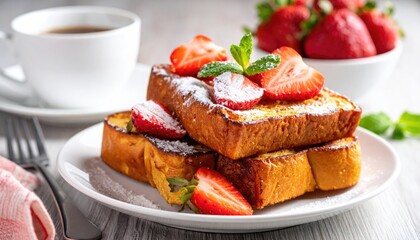 Delicious french toast topped with fresh strawberries