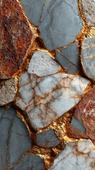 Stunning close-up view of natural stone with golden veins showcasing unique textures and patterns