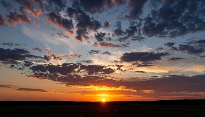 Dramatic sunset over fields