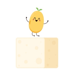 Soybean vector. Soybean character design. White Tofu vector. Tofu cartoon style isolated on white background. Vegetarian nutrition, healthy food.