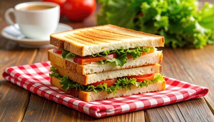 Delicious layered sandwich with fresh ingredients