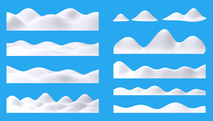 3D Vector Illustrations of Snow-Capped Winter Hills and Mountains on Blue Background