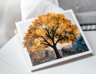 Creative composition with autumn theme. Branches with autumn leaves for design. space for text.