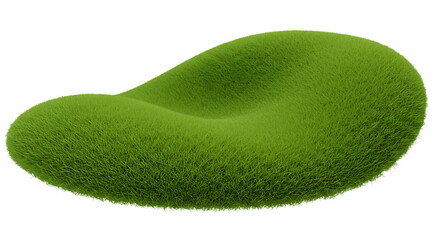 A unique organic shaped lounge chair covered in lush green grass isolated on white background