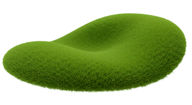 A unique organic shaped lounge chair covered in lush green grass isolated on white background