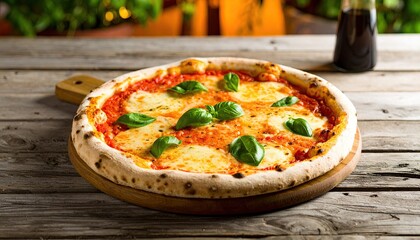 Delicious pizza on rustic wooden table