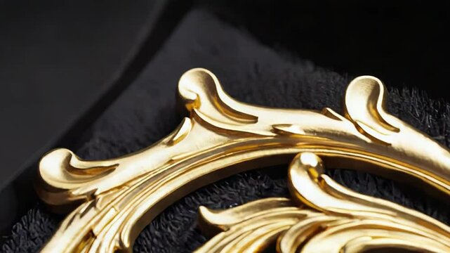 Golden baroque ornament decorating black velvet upholstery, luxury and elegance