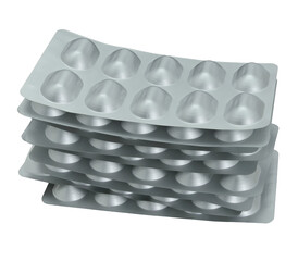 Tablets in foil blister packs on transparent background