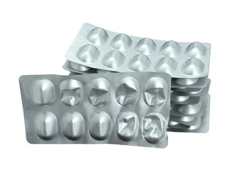 Tablet capsule blister on transparent background