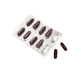 Tablets in foil blister packs on transparent background