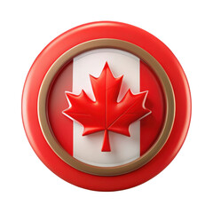 Canadian maple leaf emblem with red and white stripes isolated on transparent background