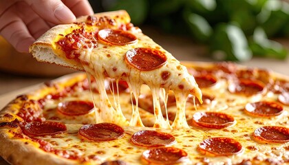 Delicious pizza slice with melted cheese