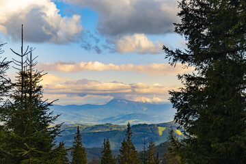 Beautiful landscape in the mountains, sky with clouds.