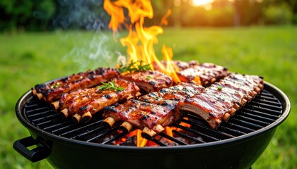 Delicious ribs sizzling on a grill