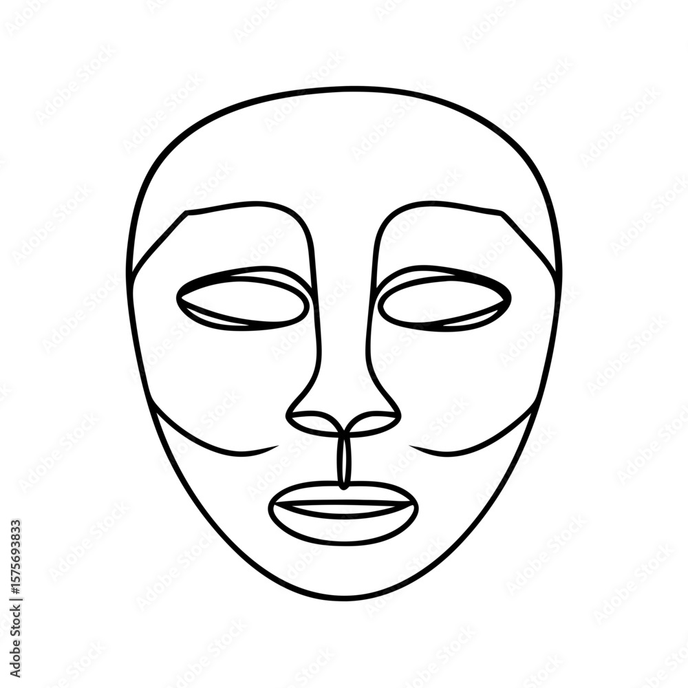 Aufkleber minimal face mask with lifting effect shown in simple line art on white backdrop. this minimal face 