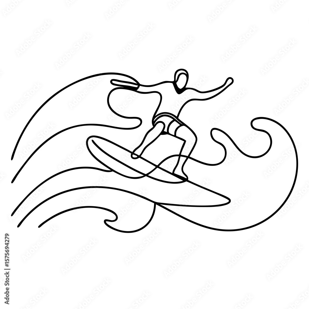 Aufkleber surfing with continuous line drawing of surfer on wave. surfing in minimalist style displays skill a