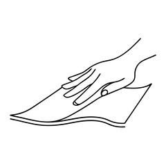 Fototapeta premium Hand smoothing wrinkle being smoothed out on sheet, line art illustration. Smoothing wrinkle can be simple way to improve quality and presentation, clean up something.