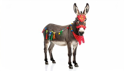 Dressed donkey on white background