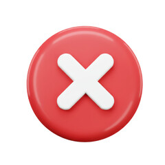 Red circular cancel button icon in 3D, symbolizing error, close action, rejection, or wrong entry isolated on a transparent background, png, cutout