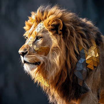 Geometric Lion Portrait Art Generative Ai Design Concept Digital Illustration.