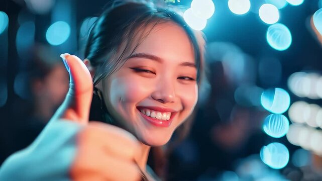 Young Woman Backstage Preparing Confidently Smiling Thumbs Up