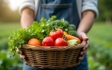 agriculture organic agronomist genetic nature gardener plant fresh vegetables harvest nutrition gardener is going to harvest organic agriculture nature fresh vegetables put on basket. Creative Banner