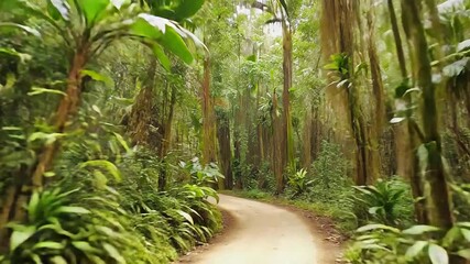 Dirt road winding through lush tropical rainforest - Powered by Adobe