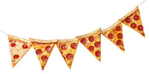 Festive Pizza Garland banner envelope on transparent background.