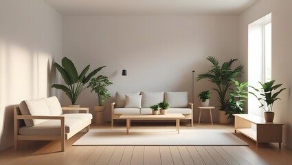 Fototapeta premium Serene Living Room Interior with Minimalist Design and Abundant Natural Light