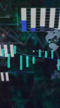Animation of graphs, globes and computer language over abstract background