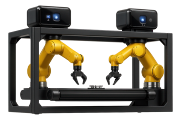 Robotic assembly line with vision systems for precision electronics assembly.