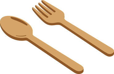 Wooden Spoon and Fork Eco-Friendly Cutlery Illustration