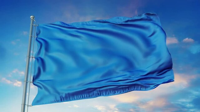 Blue flag waving in the wind on cloudy sky background - Powered by Adobe