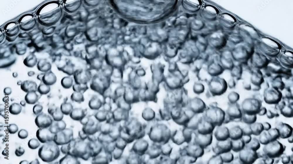 Poster rising bubbles: close-up of effervescent liquid with dynamic movement and surface tension