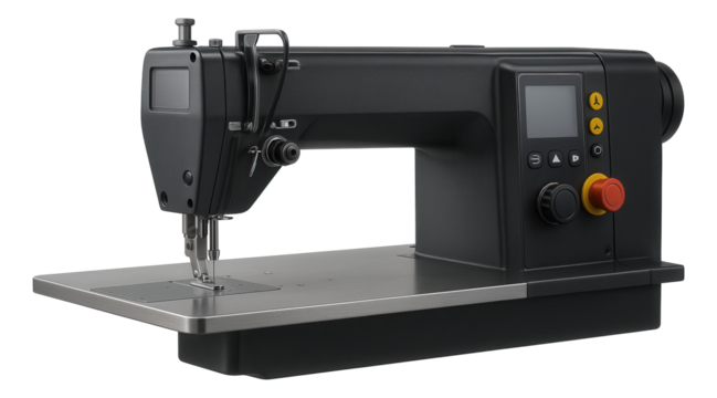 Programmable pattern sewing machine with a large sewing area for automotive upholstery production.