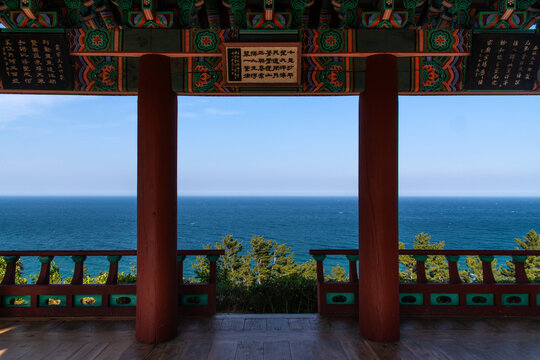 pavilion columns and balcony with seascape