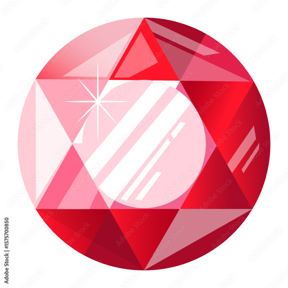 Poster red round gemstone sparkling with light reflections that create a captivating star shape, embodying 