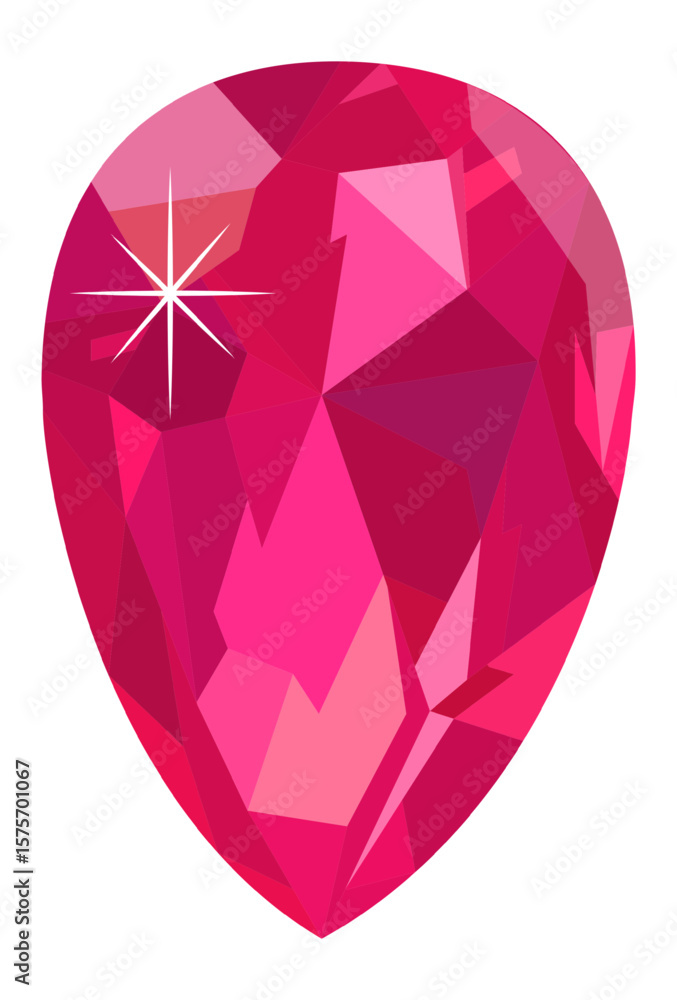 Poster large teardrop shaped pink gemstone with facets reflecting light, creating a sparkling effect on a w
