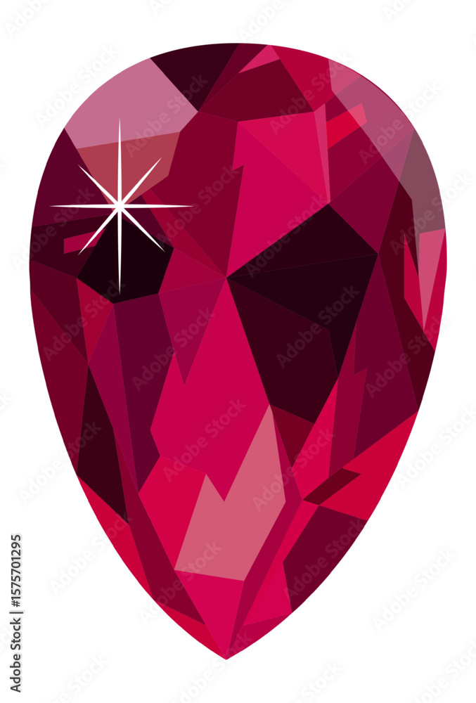Poster large pear shaped ruby gemstone featuring exquisite facets reflecting light, creating a dazzling spa