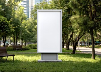 Blank Billboard in City Park on Sunny Day, Ideal for Outdoor Advertising and Public Announcements, Promoting Local Business and Community Engagement : Generative AI