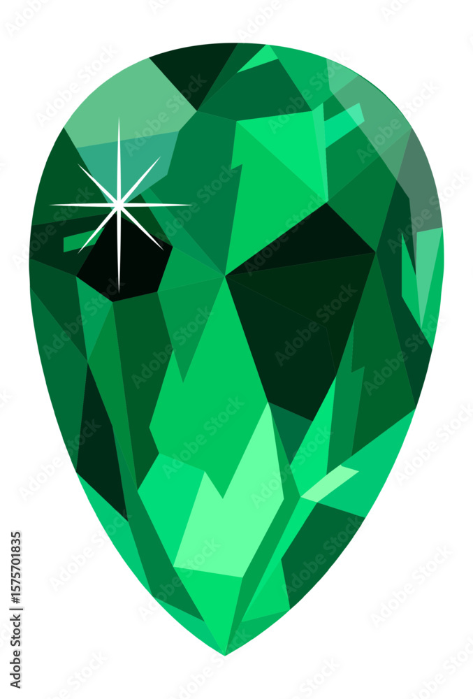 Poster low poly pear shaped emerald gemstone with a sparkling highlight reflecting light, creating a luxuri