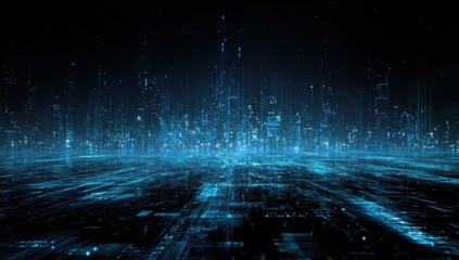 Futuristic Digital Cityscape With Glowing Blue Lights, Representing Innovation and Technological Advancement for Corporate Communication and Digital Transformation : Generative AI
