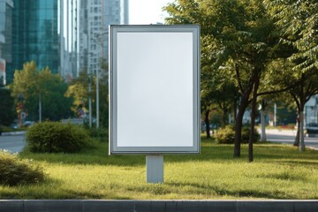 Blank Billboard on City Street, Ideal for Advertising Campaigns and Public Awareness Messages in Urban Environments : Generative AI