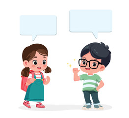 happy cute kid boy and girl dialog  cartoon vector illustration