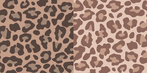 Set of seamless brown leopard patterns in neutral earthy tones. Animal print background for textile, fashion, wrapping or interior design.